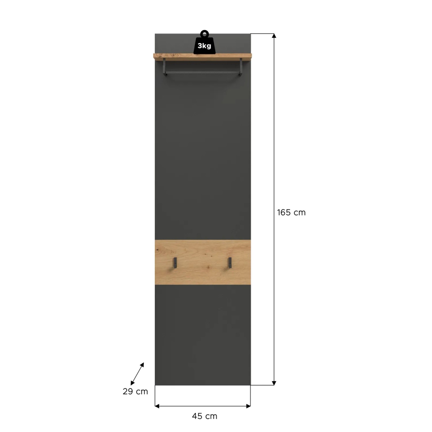 Inn.Furn Garderobenpaneel in Grau und Eiche 45 x 165 cm Cooper_9