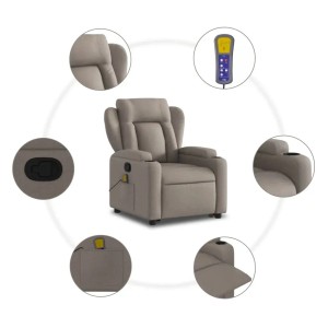 vidaXL Massagesessel mit Aufstehhilfe, taupefarbener Relaxsessel mit Getränkehalter und Fernbedienung.
