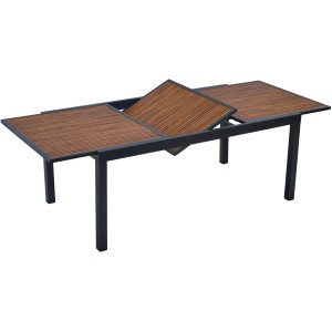 Merxx Gartentisch, rechteckig, ausziehbar, 100x180 cm, mit Holzplatte und schwarzem Aluminiumgestell.