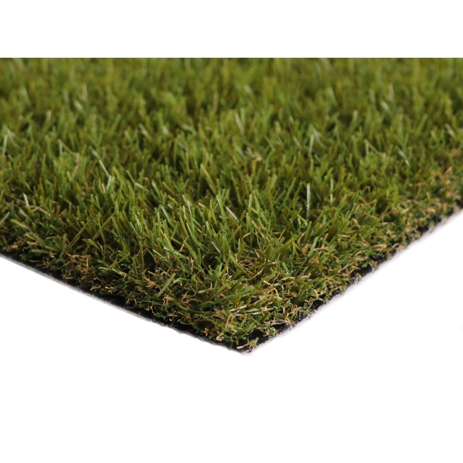 Nahaufnahme: Primaflor Kunstrasen Korsika, grüner Rasenteppich für Garten, Balkon und Terrasse.