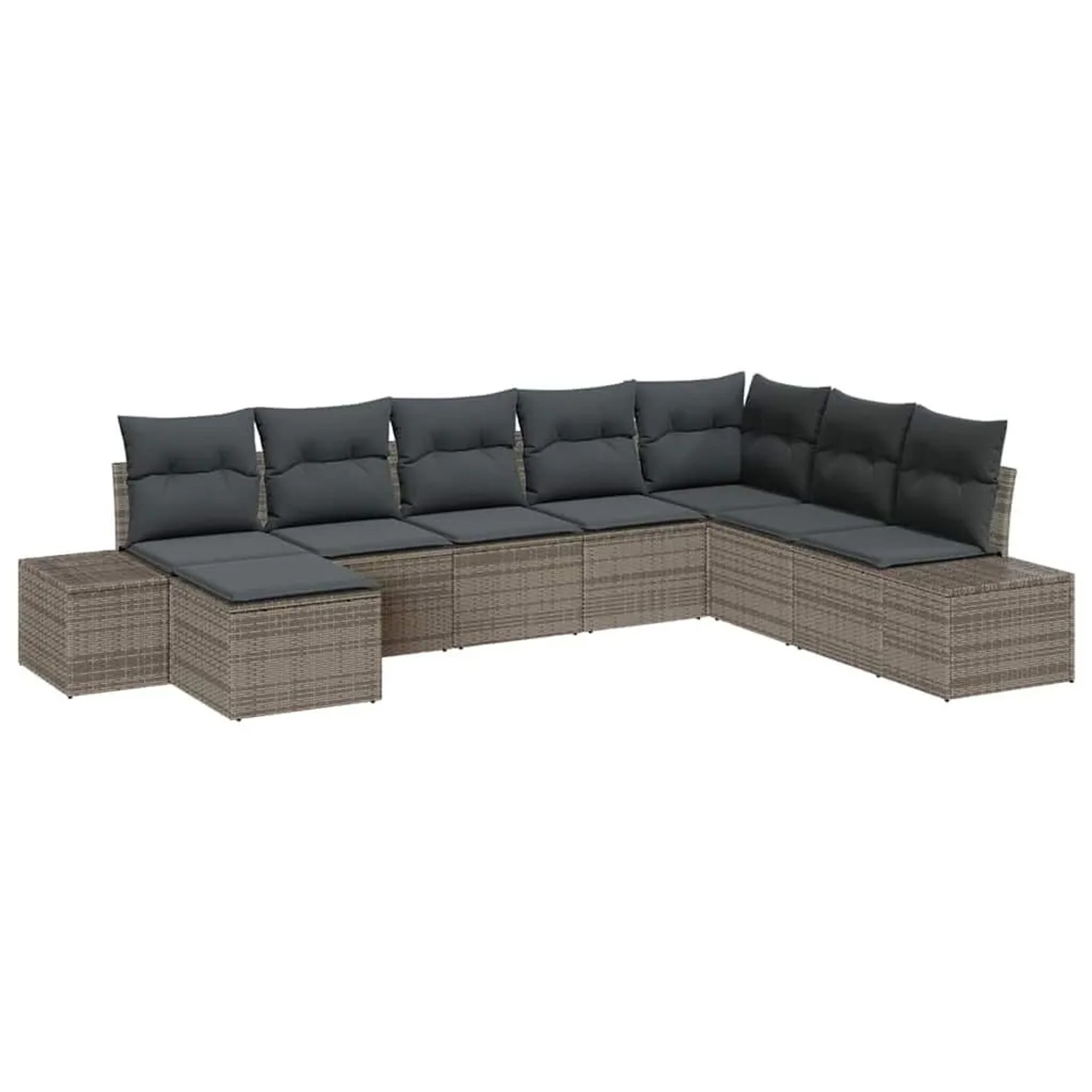 vidaXL Garten-Sofa-Set mit Kissen mit Speicher 8 Tlg Grau Poly-Rattan 3355848