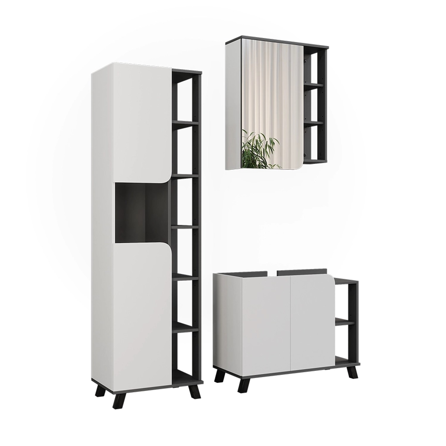 Vicco Badmöbel-Set Karen Anthrazit/Weiß 3 Teile Opt 4 günstig online kaufen