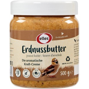 Elles Wildvogelfutter Erdnussbutter, 500g Glas. Ganzjahresfutter für Wildvögel.