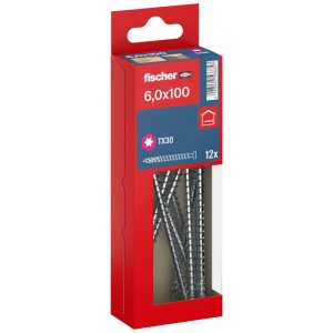 Fischer Holzbauschrauben Zylinderkopf TX Vollgewinde 6x100 mm im roten Karton, 12 Stück.