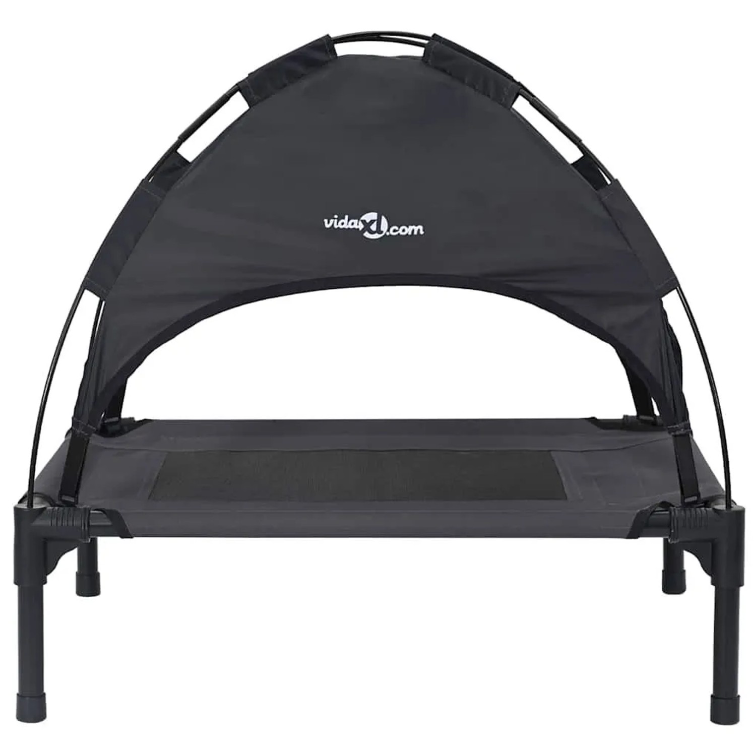 Schwarzes vidaXL Hundebett aus Stahl mit Sonnendach, 76x62x70,5 cm.
