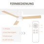 HOMCOM Deckenventilator mit Licht und Fernbedienung, weiße Deckenleuchte mit Holzflügeln.
