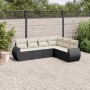 Schwarze 6-tlg. Garten-Sofagarnitur aus Rattan mit cremefarbenen Kissen. Gartenmöbel für Terrasse und Garten.