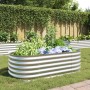 Silbernes furnicato Garten-Hochbeet aus verzinktem Stahl, 160x80x44 cm, bepflanzt mit Blumen und Kräutern.