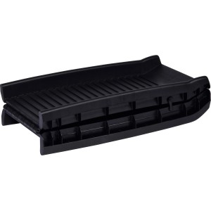 Zusammengefaltete, schwarze Dobar Kofferraumrampe für Hunde, platzsparend verstaubar.