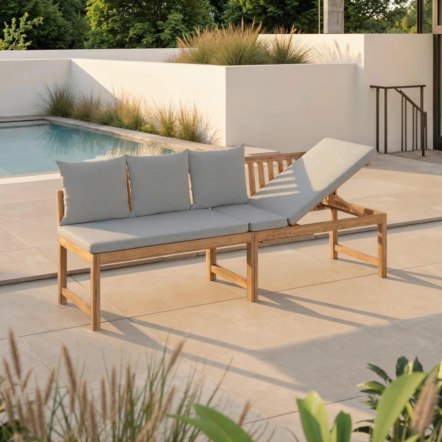Bessagi Garden Gartenbank Junoa Grau Akazie/Outdoorstoff