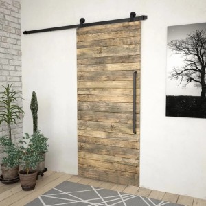 vidaXL Schiebetürbeschlag-Set SKIEN, 200 cm, Stahl schwarz, für Schiebetüren im Innenbereich.