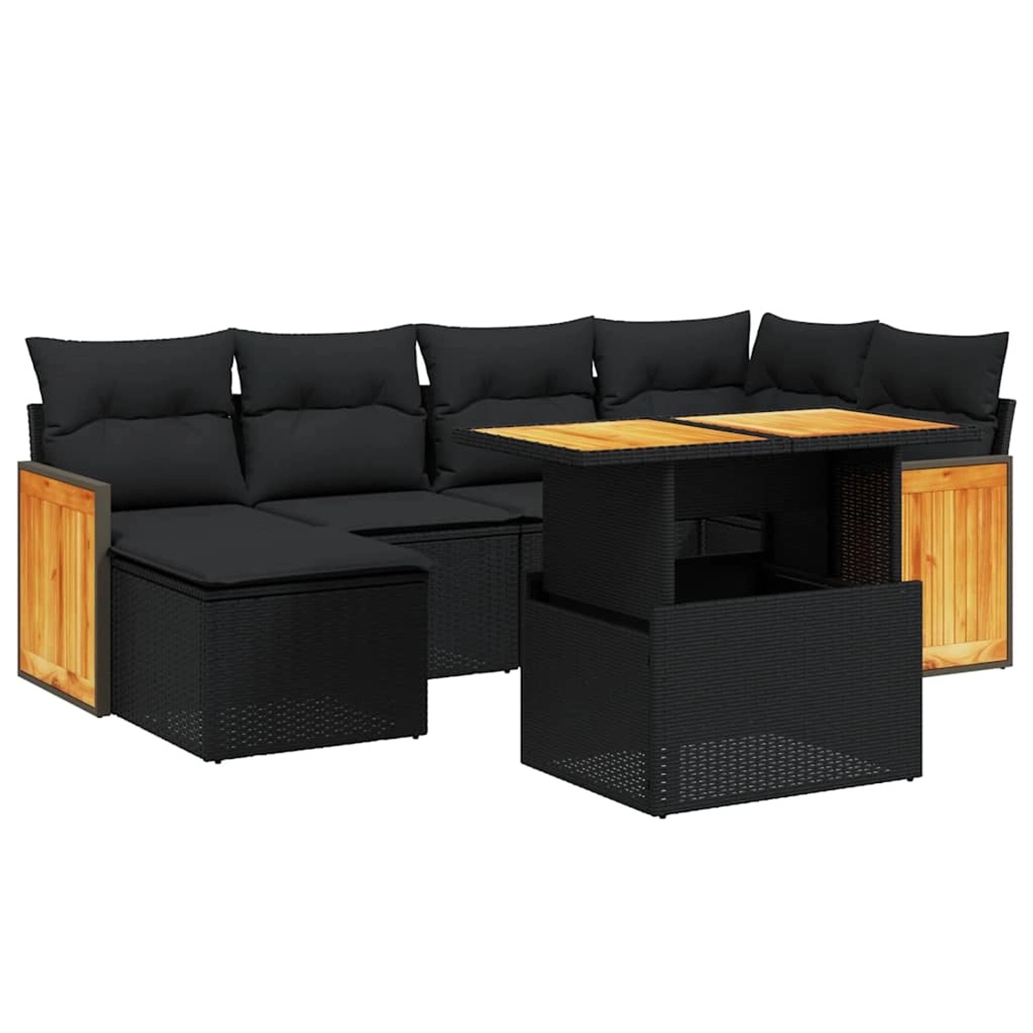 vidaXL 7-Tlg Garten-Sofagarnitur mit Kissen Schwarz Poly Rattan 3274058 günstig online kaufen