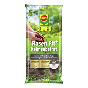 COMPO Rasen Fit+ Keimsubstrat, 20L Sack, torffrei für dichten Rasen.