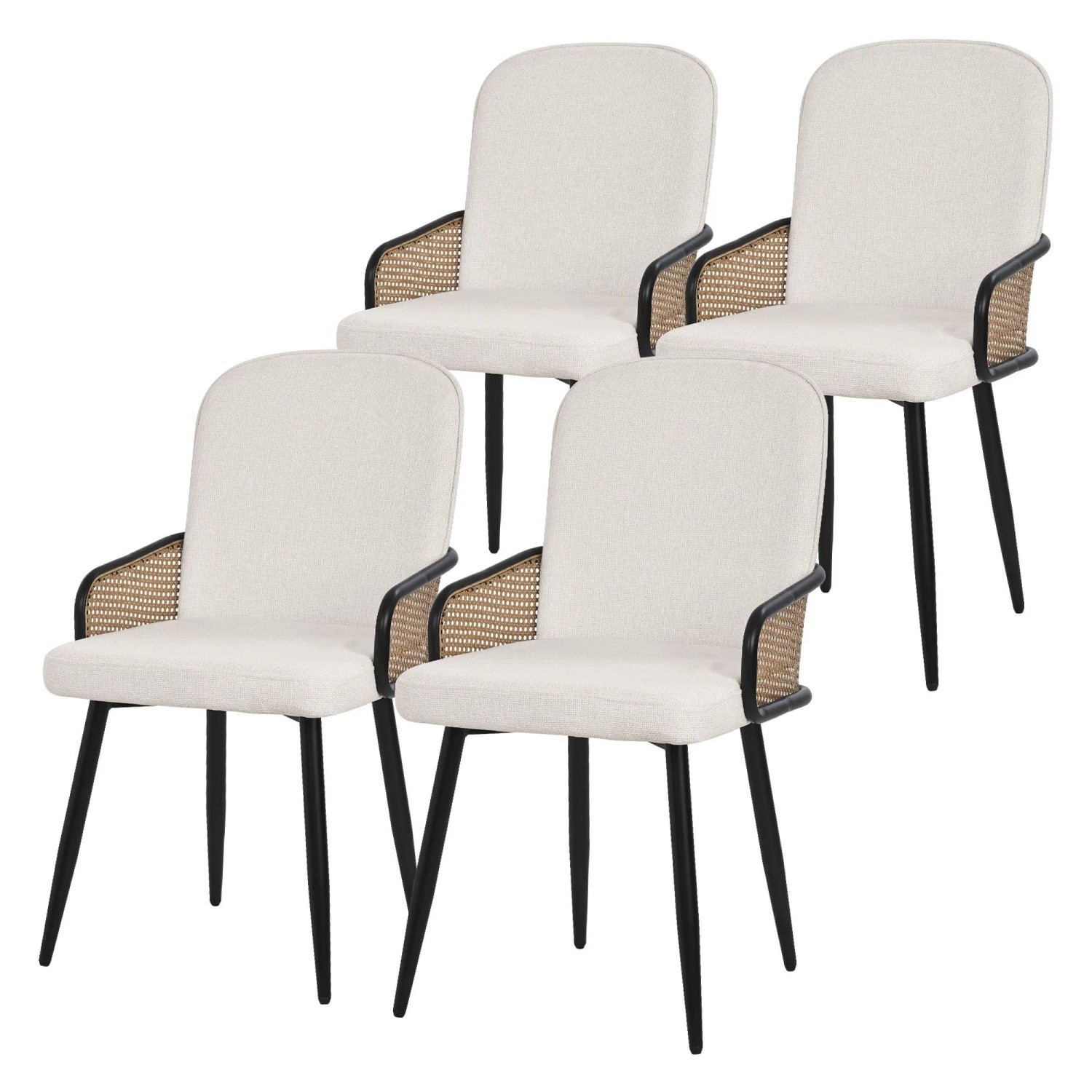 ML-Design Esszimmerstühle 4Er Set Beige mit Stoffbezug Rattan-Optik