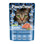 Pawsome Katzen-Nassfutter Adult Lachs, 85g Beutel mit Katze und Lachs.