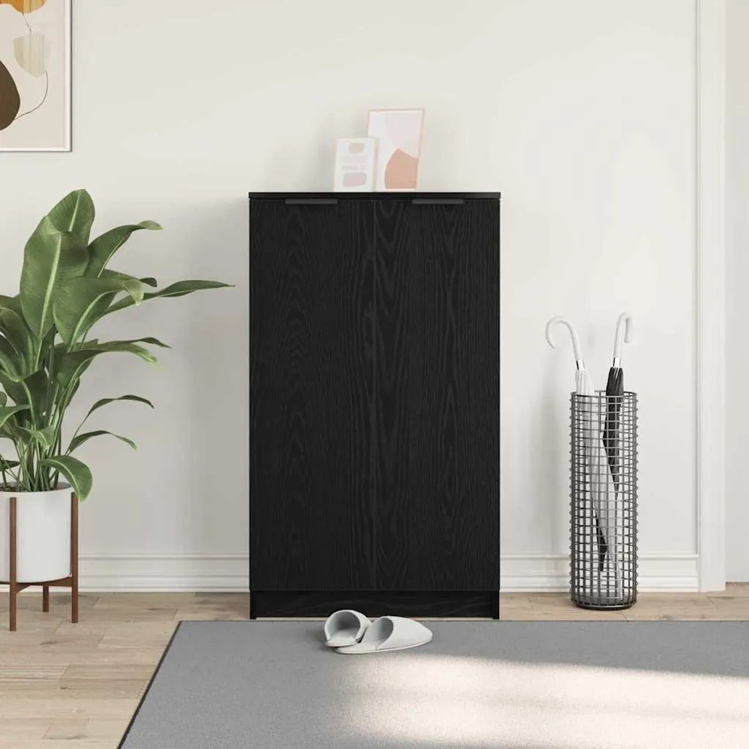 vidaXL Schuhschrank, schwarz Eichen-Optik, mit Regal, 59x35x100 cm. Wohnzimmerschrank für Schuhe.