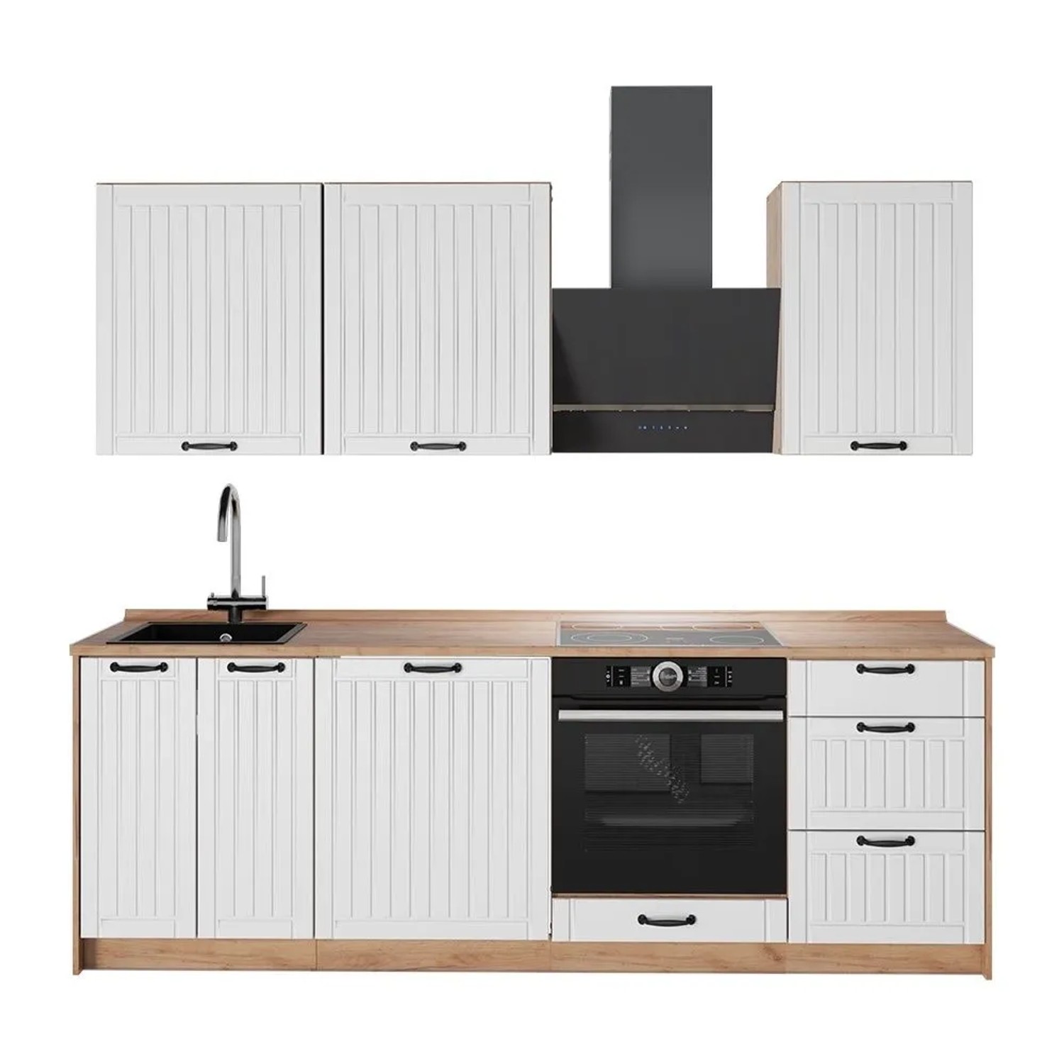 Vicco Küchenzeile Fame-Line Weiß Landhaus/Goldkraft Eiche 230 x 82 AP Eiche Art Nr 64002