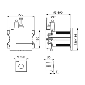 Delabie TEMPOMATIC WC-Druckspüler duale Steuerung 3/4" Unterputz, Batterie