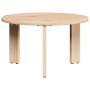 Runder Couchtisch aus hellem Massivholz Kiefer, naturfarben, mit drei Beinen. Perfekt für Ihr Wohnzimmer.