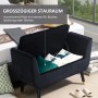 Schwarze HOMCOM Sitzbank mit offenem Stauraum, weich gepolstert. Kissen im Inneren. Elegantes Möbelstück mit goldenen Beinen.