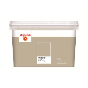 Alpina Innenfarbe Pantone Feather Gray 2,5 l, matter Graubeige-Ton im Eimer für Wände.