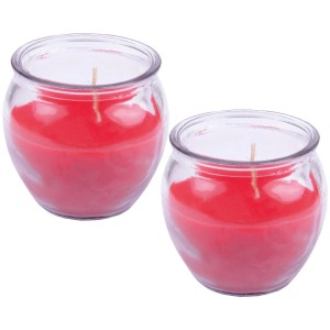 2er-Pack HS Candle Duftkerzen "Erdbeer Traum" im Glas, rote Kerzen für eine gemütliche Atmosphäre.