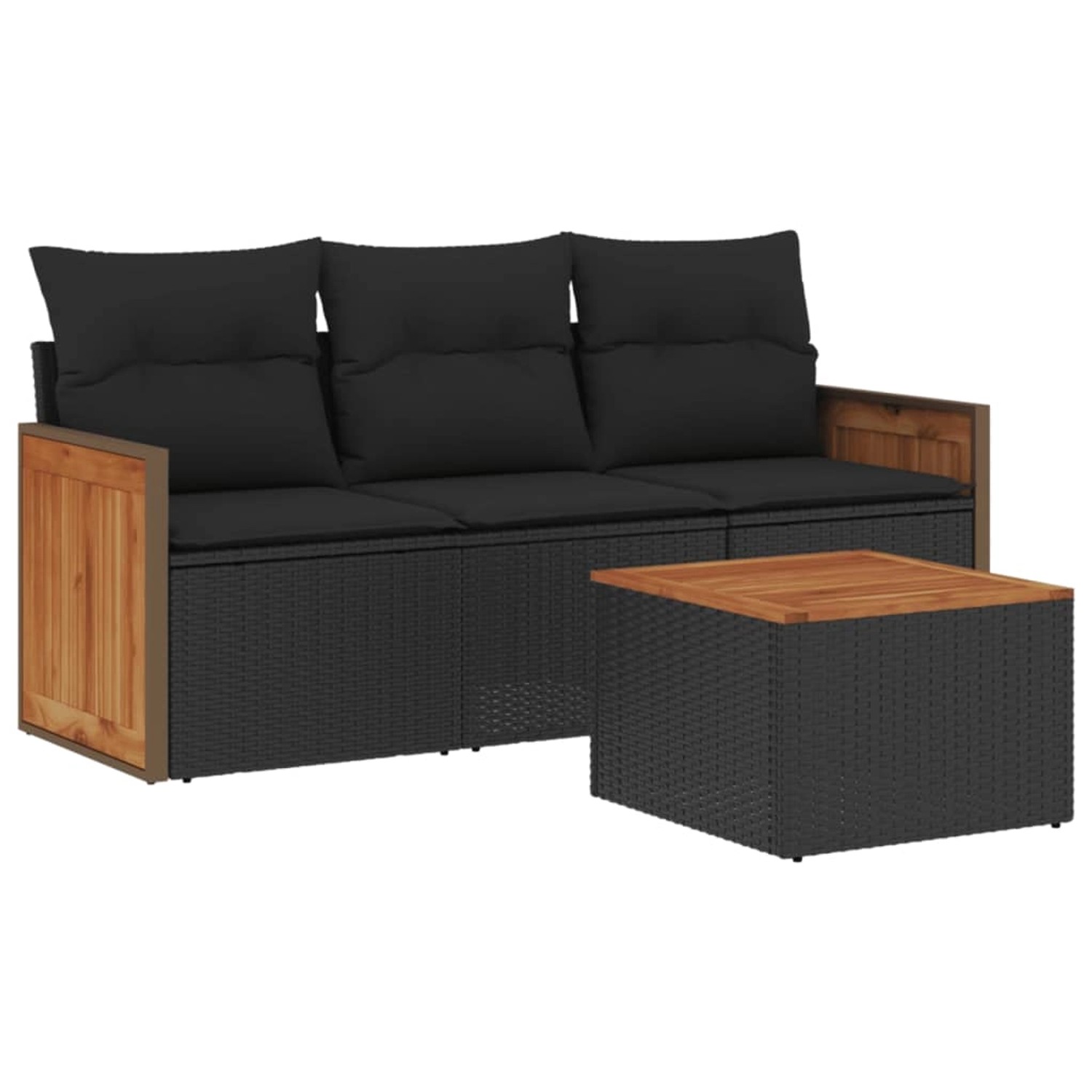 vidaXL 4-Tlg Garten-Sofagarnitur mit Kissen Schwarz Poly Rattan 3227441 günstig online kaufen