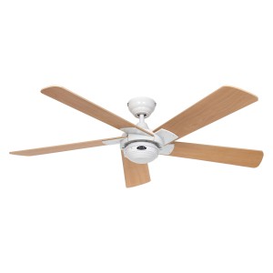 CASAFAN Deckenventilator, 132 cm, weißes Gehäuse, Flügel in Buche-Optik, mit Fernbedienung.