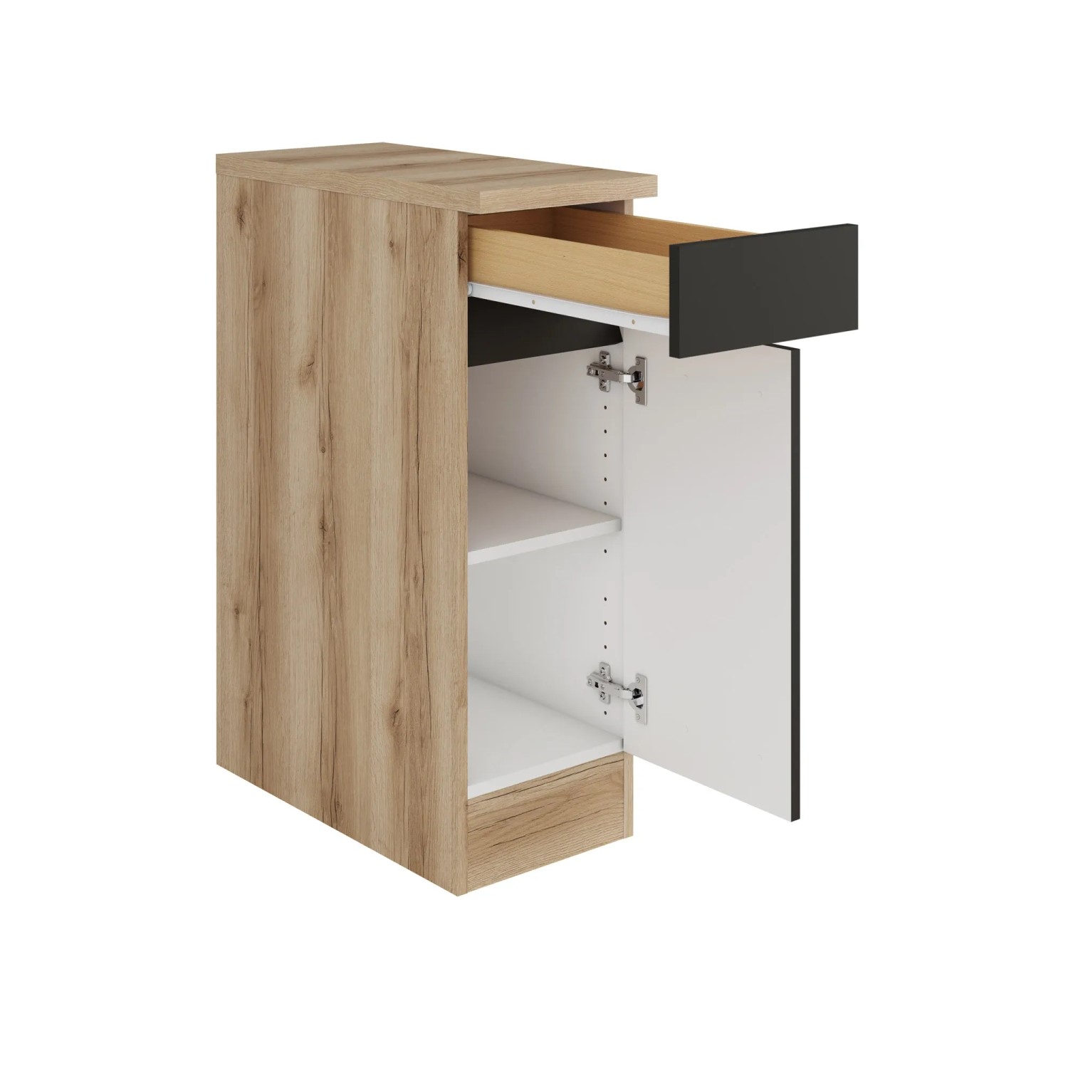 Optifit Unterschrank Noah420, 30x88x60 cm, Anthrazit/Wildeiche, mit Schublade und Tür.
