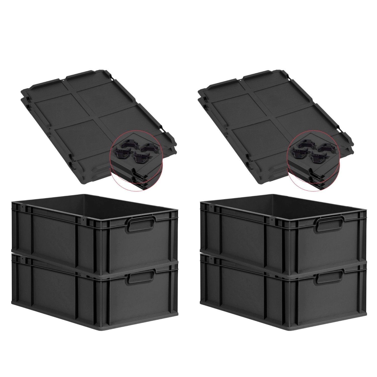 PROREGAL SuperSparSet 4x Eurobox Nextgen Grip Mit Auflagedeckel Und Schwarz günstig online kaufen