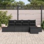 Schwarzes 5-teiliges Garten-Sofa-Set aus Poly Rattan mit Kissen. Modulares Lounge-Set für Terrasse und Garten.