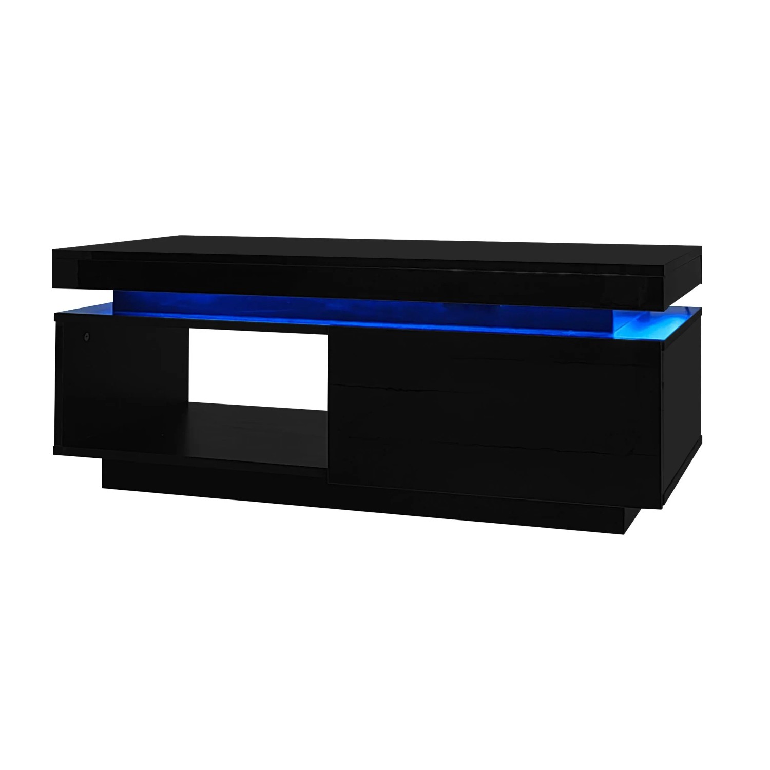 okwish Couchtisch mit LED-Beleuchtung und Schublade Schwarz 100 × 50 cm