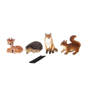 Deko-Figur: Reh, Igel, Fuchs und Eichhörnchen auf Stab, Gartendekoration.