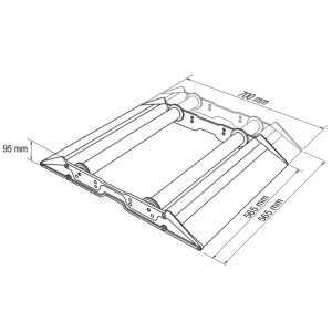 Schematische Darstellung des ViD Kabeltrommelabwicklers aus Aluminium mit Maßen 565x700x95mm für Elektroinstallation.