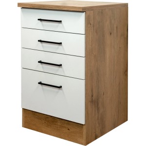 Flex-Well Schubkastenunterschrank Vintea, 50 cm, Magnolie/Eiche, mit 3 Schubladen und Auszug.