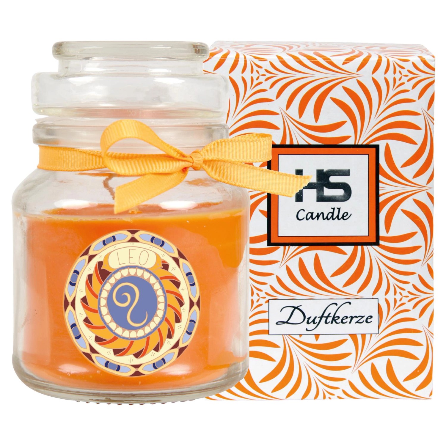 HS Candle Duftkerze Sternzeichen Löwe im Glas mit Schleife, Honigmelone.