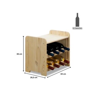 Weinregal aus Kiefernholz, unbehandelt, für 8 Flaschen. Kompaktes Design, ideal für kleine Räume.