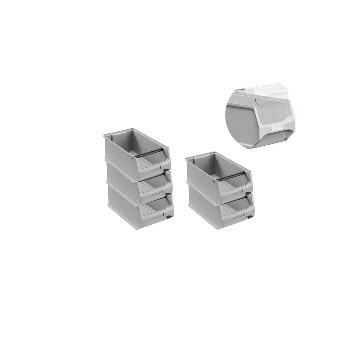 SparSet 5 x Graue Sichtlagerbox 4.1 Mit Griffstange und Abdeckung HxBxT 15 x 20 x 35 cm 7,2 Liter Sichtlagerbehälter Sic...