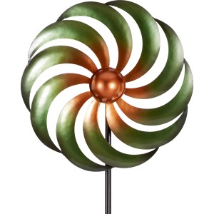 Gartenstab Windrad, 115 cm, blau-gelb, aus Metall für die Gartendekoration.