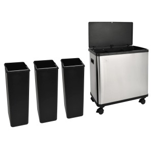 SVITA Sensor-Mülleimer 54L aus Edelstahl, silber, mit 3 Fächern und herausnehmbaren Inneneimern auf Rollen.