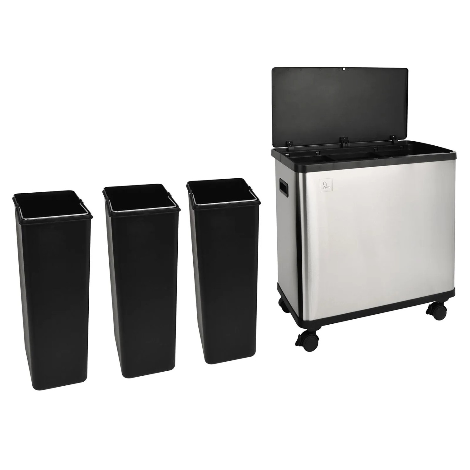 SVITA SR3X18 Sensor-Mülleimer 54L Mülltrennsystem 3 Fächer 3x18L Softclose Edelstahl Silber