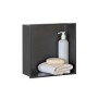 Schwarze Dalsys Wandnische aus Edelstahl 30x30x12cm mit Handtuch, Seife und Spender.