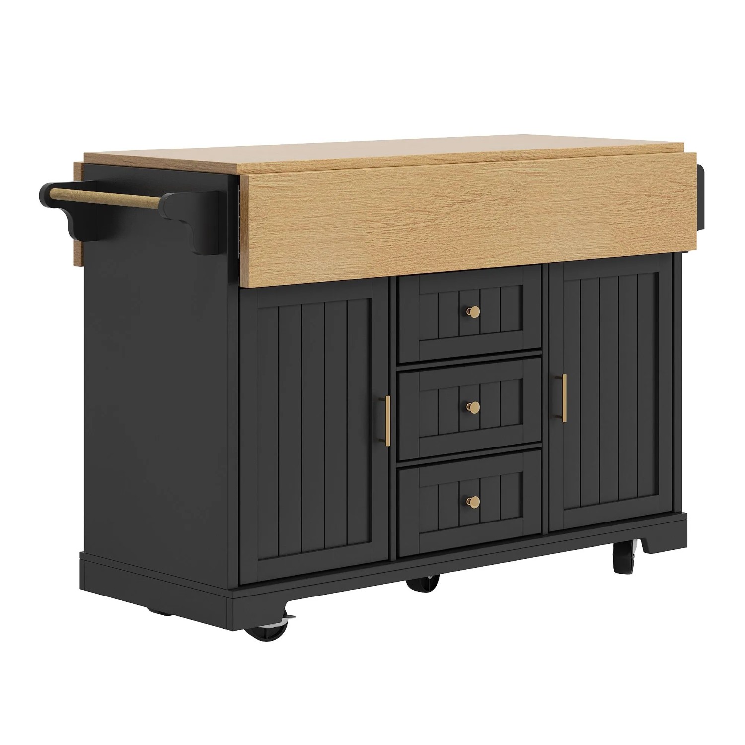 okwish Kücheninsel mit Ausziehbarem Wagen Küche 120 x 40 x 95 cm Schwarz