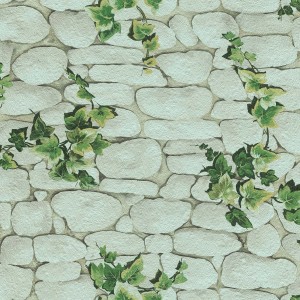 Bricoflor Papiertapete: Steinmauer-Optik in Weiß mit Efeu-Ranken, ideal für Wohnzimmer und Flur.