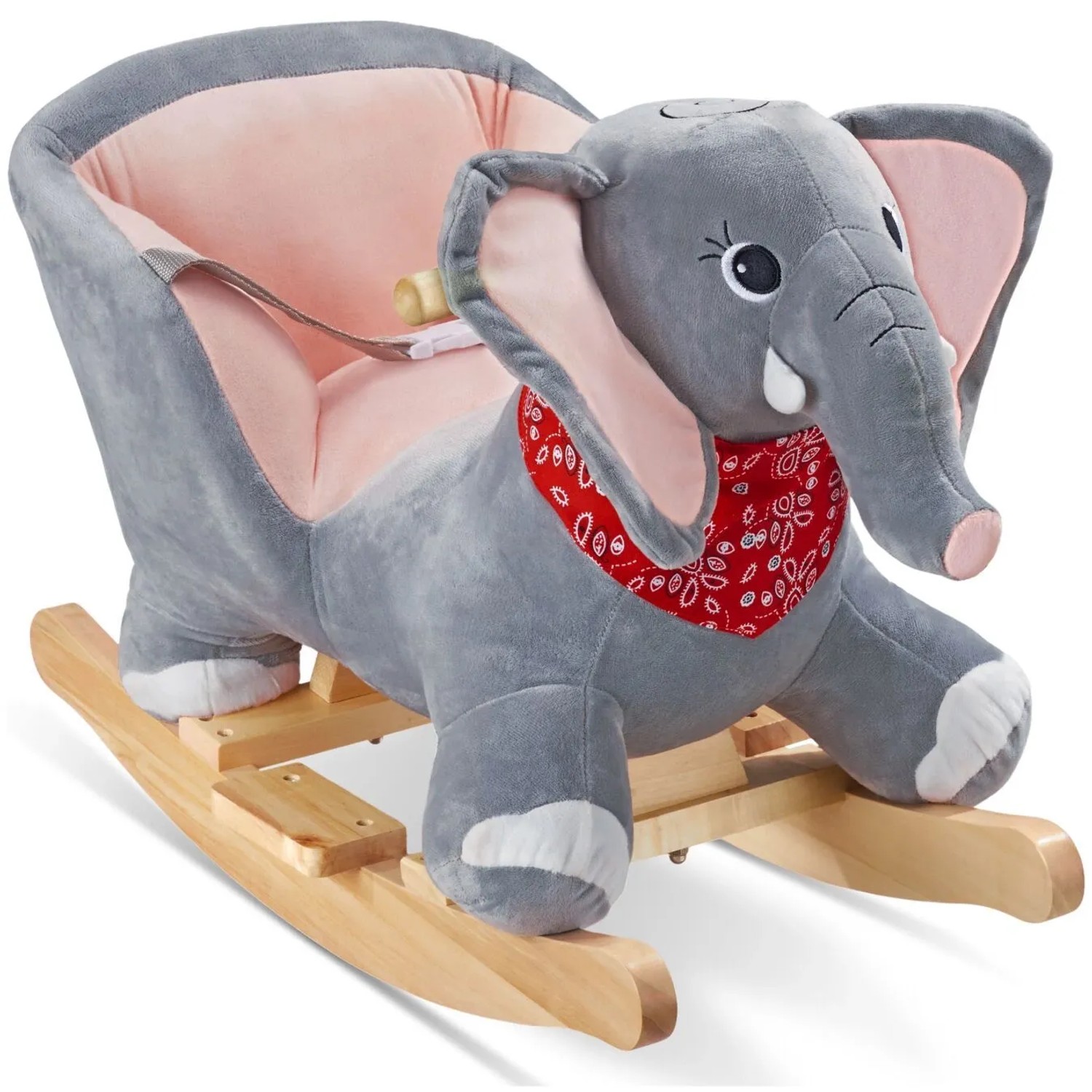 Tectake Schaukeltier Elefant  Hochwertiges Design  Mit Soundeffekt Solides Stahlgestell  Weicher Plüschbezug  63 x 33 x 45 5 cm Grau