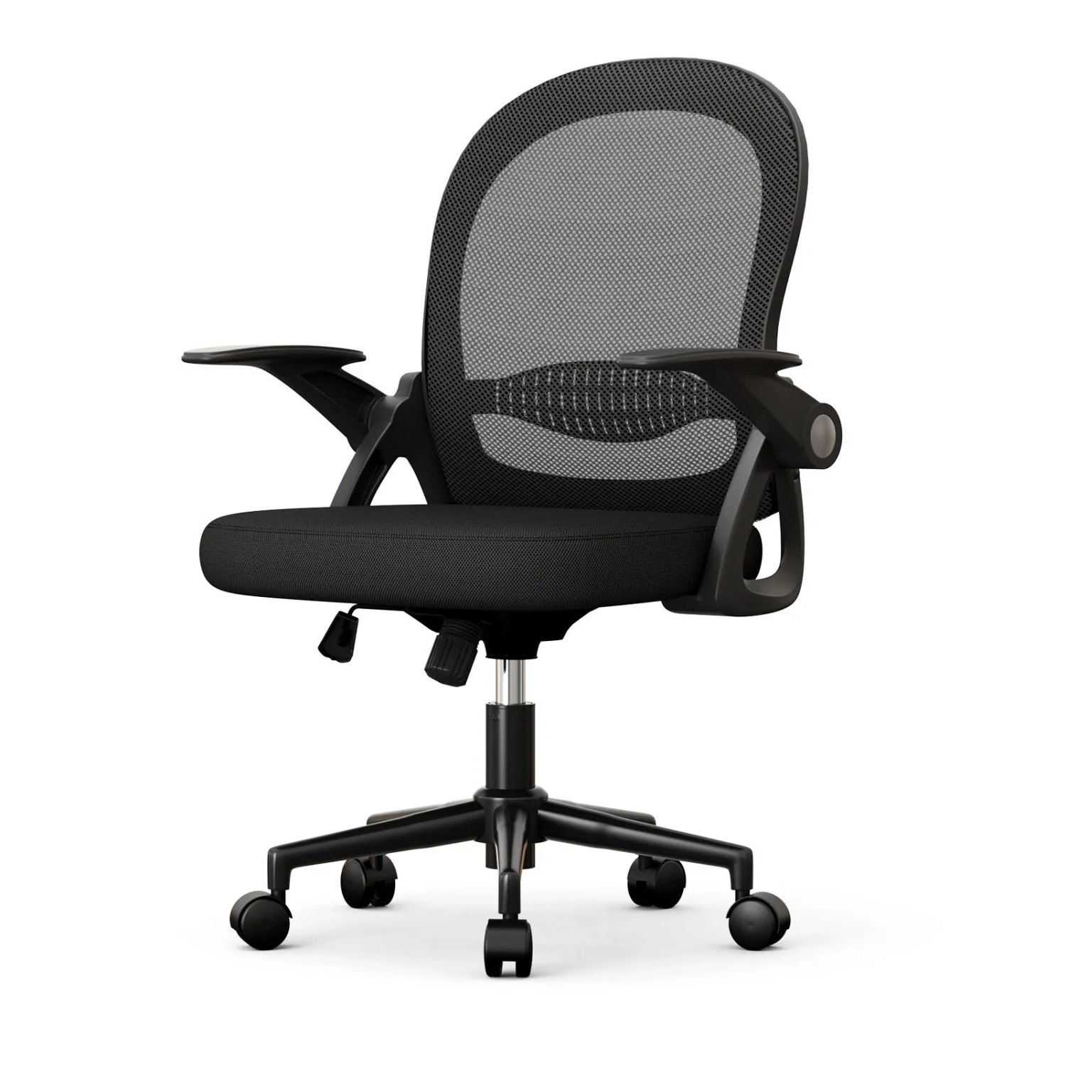 Rattantree Ergonomischer Drehstuhl mit Netzrücken Klapparmlehnen Höhenverstellbar Schwarz