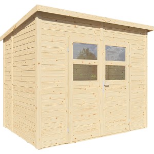 Bertilo Holz-Gartenhaus Felix, 239x181 cm, Natur, mit Doppeltür und Lichtausschnitten.