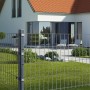 Anthrazitfarbener Doppelstabmattenzaun (83x201cm) aus Metall vor einem Haus.