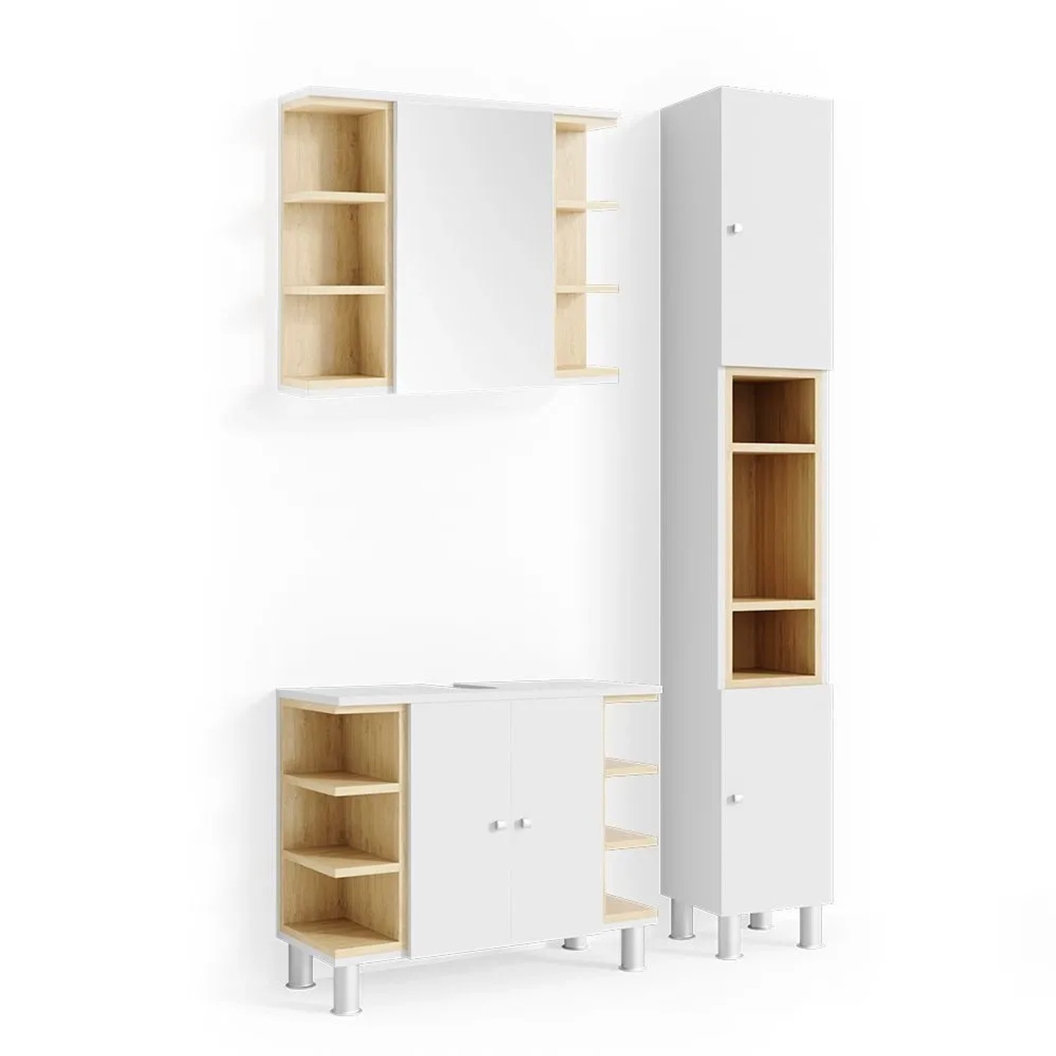 Vicco Badmöbel-Set Aquis Weiß 80 x 64 3-teilig