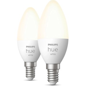 Philips Hue E14 Doppelpack: 2 weiße Leuchtmittel mit 470 lm für warmweißes Licht.